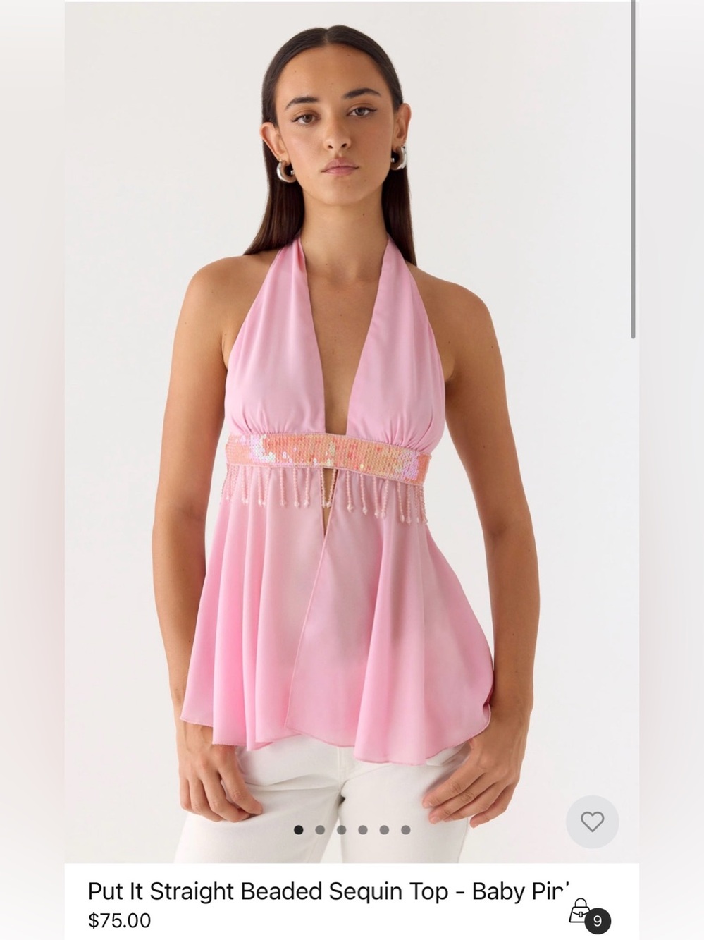 PEPPERMAYO Put It Straight Beaded Sequin Halter Top - Baby Pink! MSRP 75.00